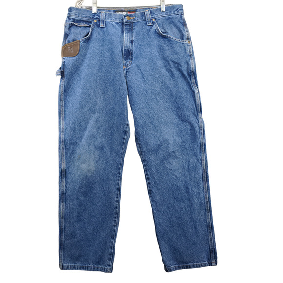 Wrangler Men's Riggs Workwear Carpenter Jeans Blue Size 38x32 Hammer Loop Cotton - Picture 1 of 15